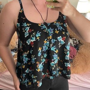 Black floral flowing tank top